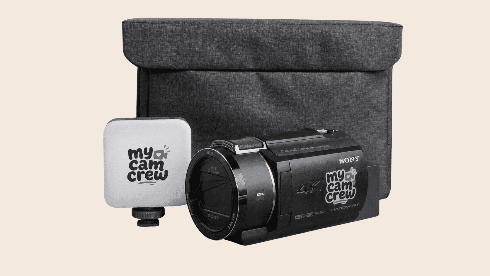 One-Cam Crew kit One Sony 4K camcorder kit with light and carry bag