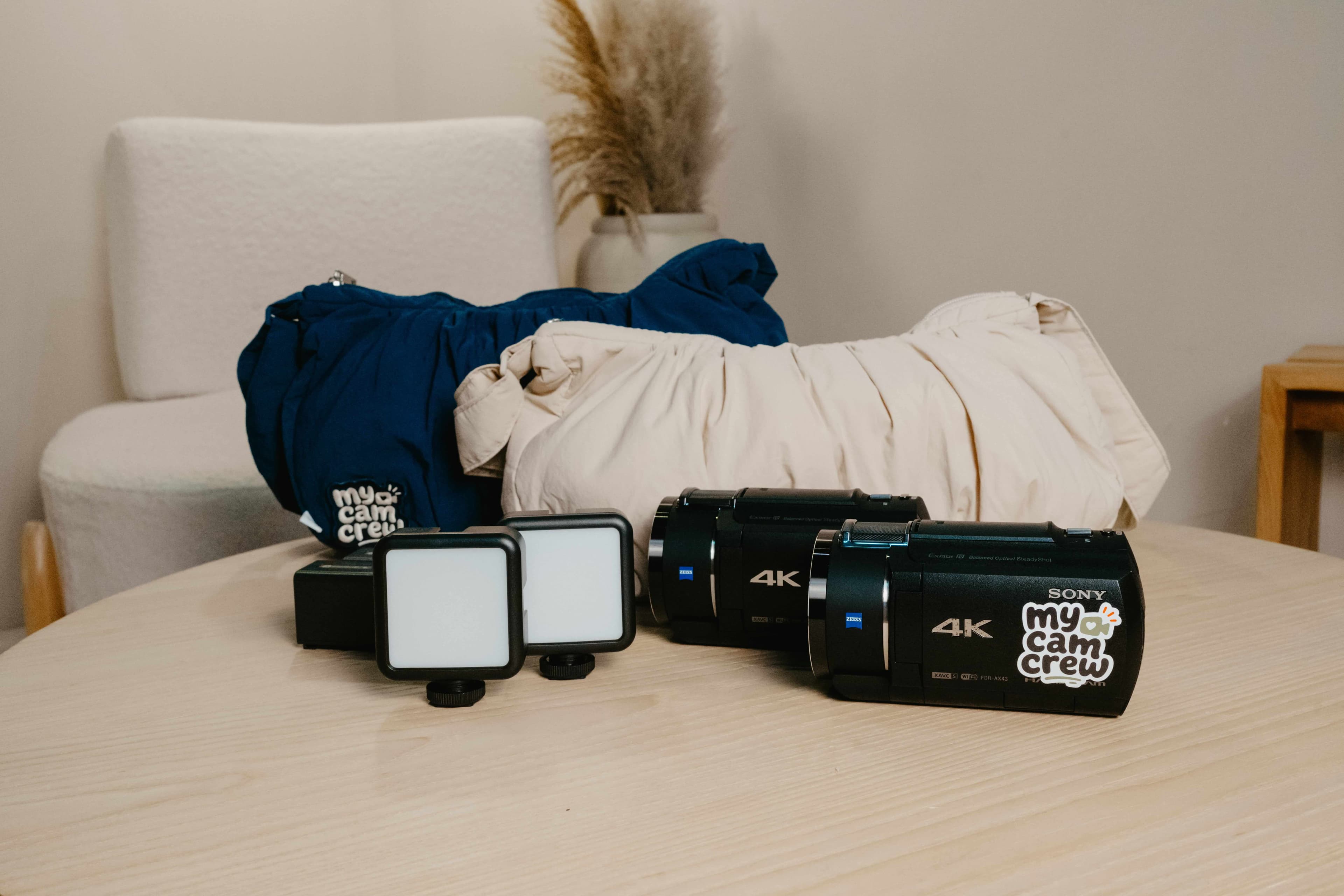 Two-Cam Crew kit Two Sony 4K camcorder kits with lights and carry bag