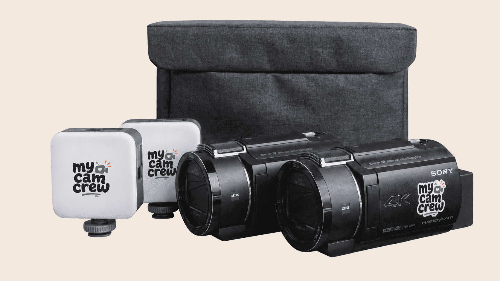 Two-Cam Crew kit Two Sony 4K camcorder kits with lights and carry bag
